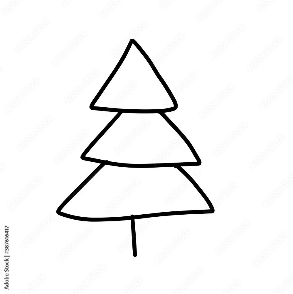 Hand drawn Christmas tree. Vector Sweet element for greeting cards, posters, stickers and seasonal design coloring book. Isolated on white background. Doodle. Design for prints, cards and coloring Hand drawn Christmas tree. Vector Sweet element for greeting cards, posters, stickers and seasonal design coloring book. Isolated on white background. Doodle. Design for prints, cards and coloring