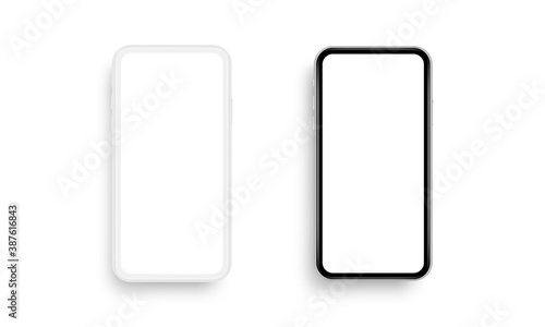 Smartphones black and white mockup with blank screens. Vector illustration