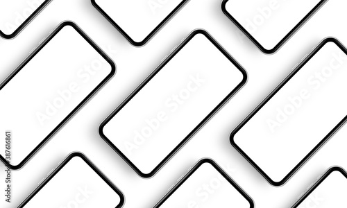 Black smartphones with blank screens. Mockup to showcasing mobile web-site design. Vector illustration