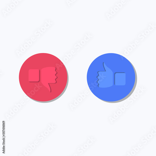 Like and Dislike vector flat Icons. Design Elements for smm, ad, marketing, ui, ux, app and more. Thumb up and thumb down blue and red icons.O