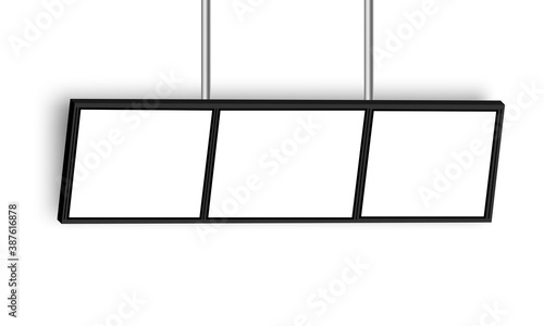 Widescreen hanging wall mount TV display for showcasing menu restaurant or supermarket advertising isolated on white background. Vector illustration