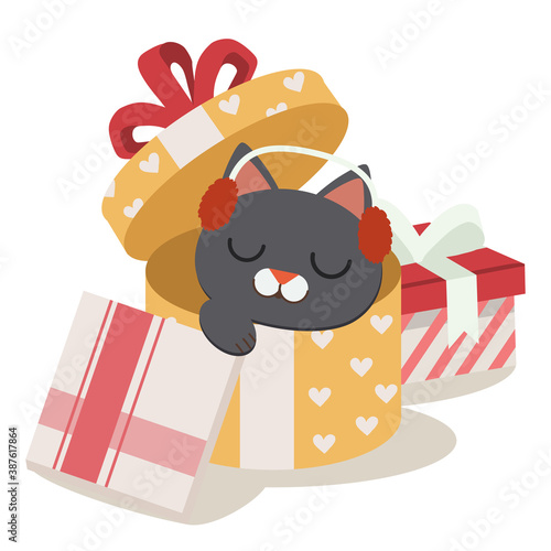 Wallpaper Mural The character of cute cat in the gift box with flat vector style. illustation for birthday, christmas , valentine's day. Torontodigital.ca
