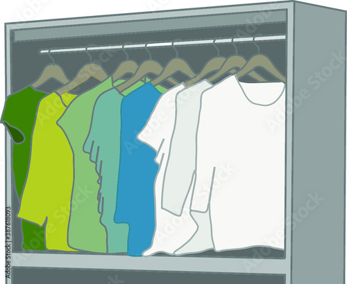 colorful clothes in the wardrobe