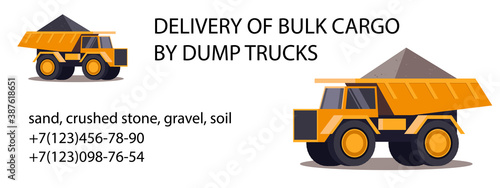 delivery of bulk cargo by dump trucks. vector illustration.