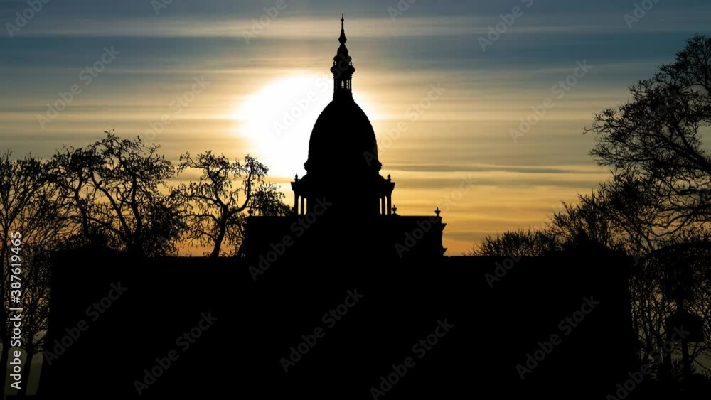 Lansing: Michigan State Capitol Building at Sunset, Time Lapse with Colorful Clouds, USA Lansing: Michigan State Capitol Building at Sunset, Time Lapse with Colorful Clouds, USA