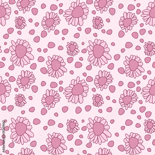 seamless pattern with child style pink flowers