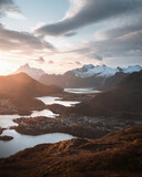 A sunset over the mountains in Lofoten