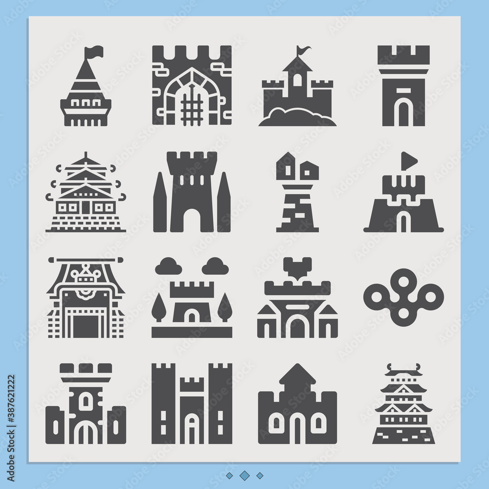 Simple set of fortress related filled icons.