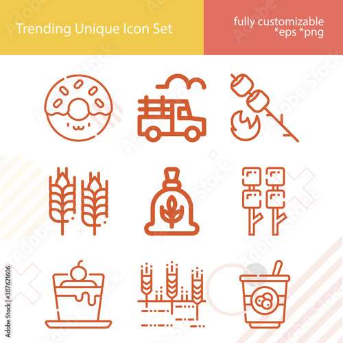 Simple set of barley related lineal icons.