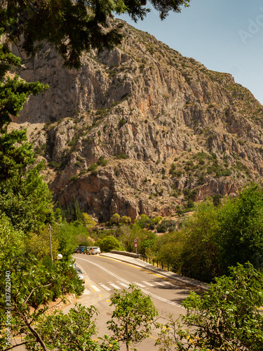 Beautiful Greek Mountain Road With Cliff In The Background
