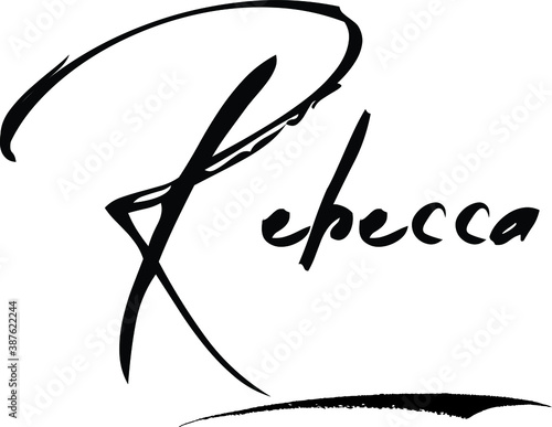 Rebecca-Female Name Modern Brush Calligraphy Cursive Text on White Background photo