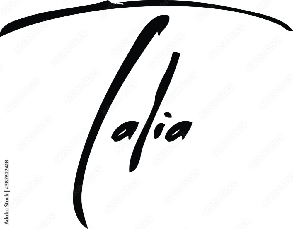 Talia-Female Name Modern Brush Calligraphy Cursive Text on White Background - obrazy, fototapety, plakaty 