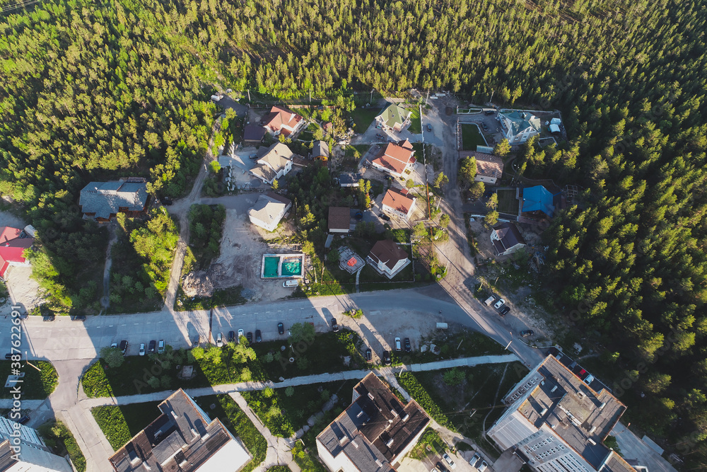 Obraz premium Aerial Townscape of Town Poliarnye Zori located in Northwestern Russia 