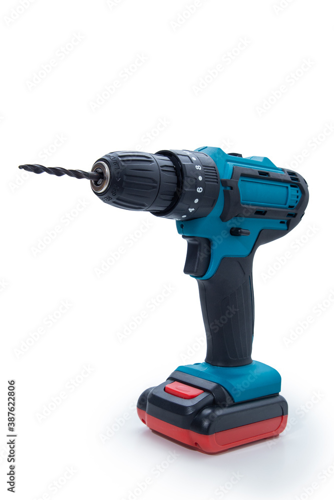 Power drill or Cordless screwdriver with battery isolated on white background with clipping path
