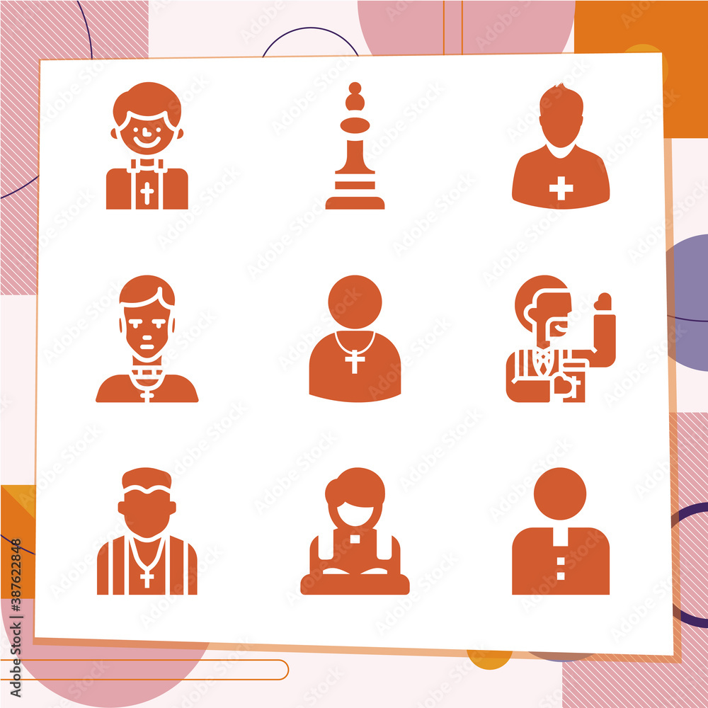 Simple set of 9 icons related to pastor Simple set of 9 icons related to pastor