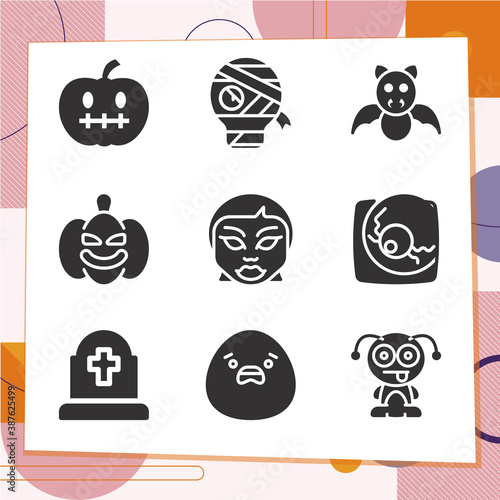 Simple set of 9 icons related to timid