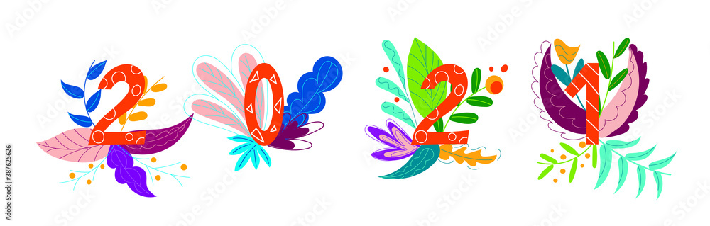Obraz premium 2021 and floral print. Colorful vector illustration