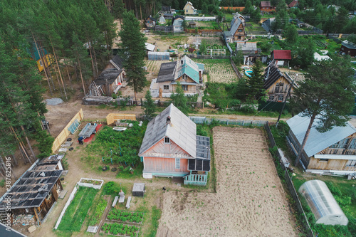 Aerial Townscape of Suburban Village Cheremushki located in Northwestern Russia on the Kola Peninsula near the town Kandalaksha photo