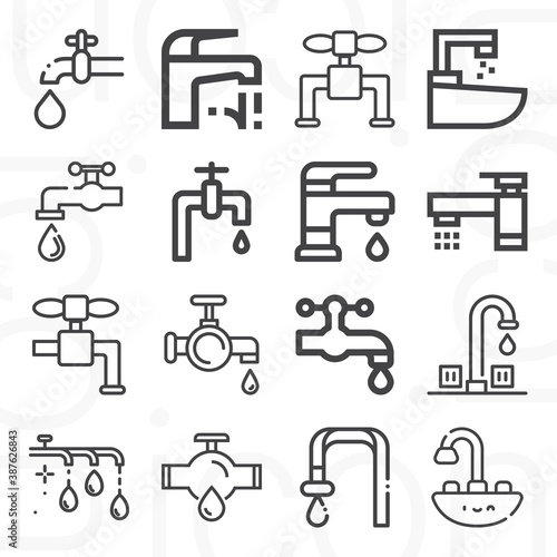 16 pack of faucet  lineal web icons set