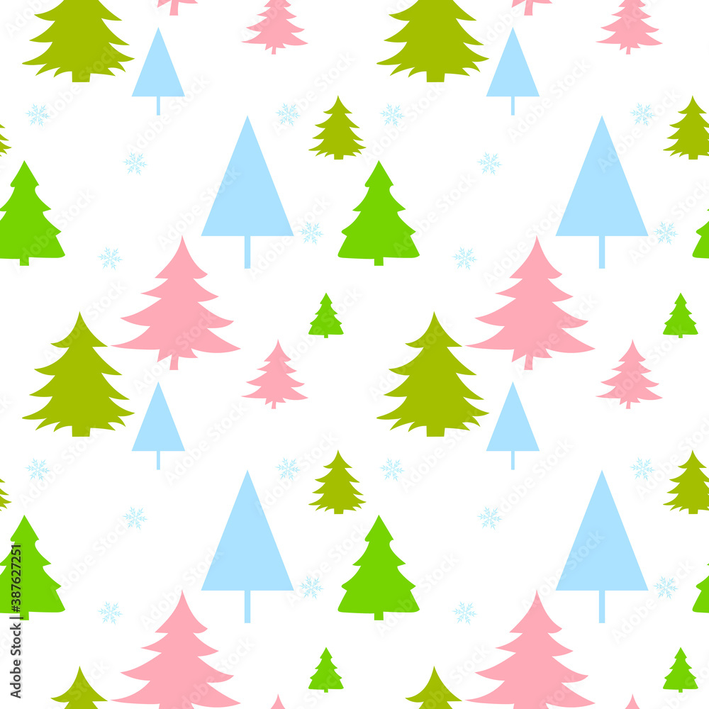 Christmas seamless pattern with christmas tree and snowflakes, vector background.Design template for wallpaper,fabric,wrapping,textile