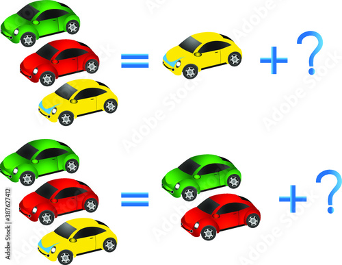 Educational games for children, on the composition of the three, example with cars.