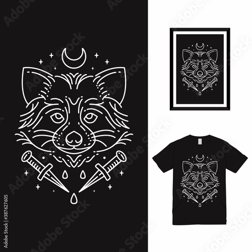 Raccoon Monoline T shirt Design
