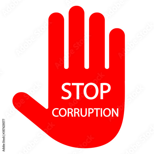 illustration of stop corruption sign. hand with text on white background