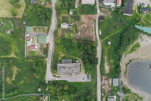 Aerial Townscape of Suburb of the Town Kandalaksha located in Northwestern Russia