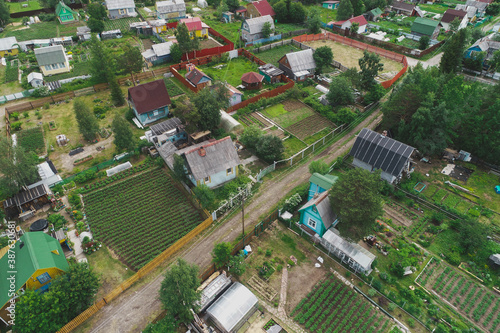 Aerial Townscape of Suburban Village Sosnoviy Bor located in Russia near the town Kandalaksha