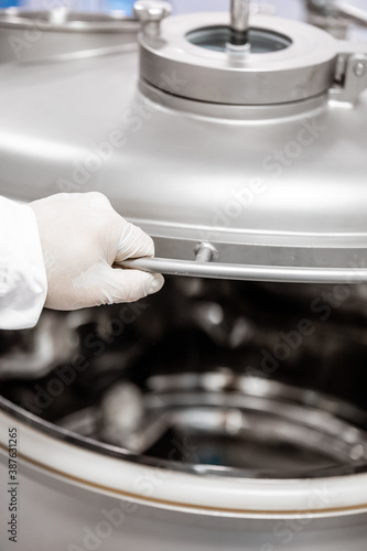 Closeup of muffle furnace equipment in pharma or chemical manufacturing plant or industry. A chemical laboratory