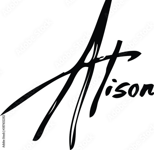 Alison-Female Name Modern Brush Calligraphy Cursive Text on White Background photo