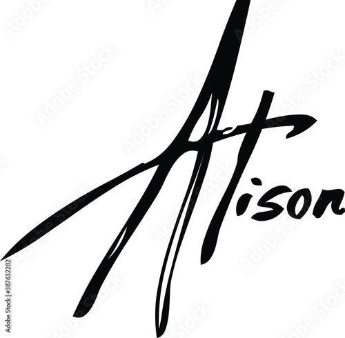 Alison-Female Name Modern Brush Calligraphy Cursive Text on White Background