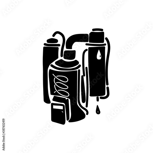 Distiller silhouette, laboratory device for water purification and obtaining liquid without minerals and trace elements, scientific equipment