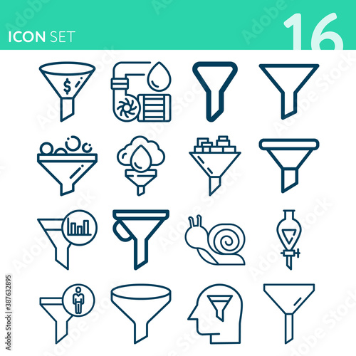 Simple set of 16 icons related to fungi