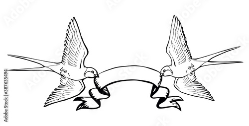 Waving banner for the inscription. Vector drawing