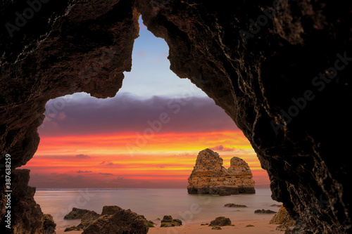 Coastal dream, Algarve, Portugal near Lagos. Cave view. Travel and holiday concept.