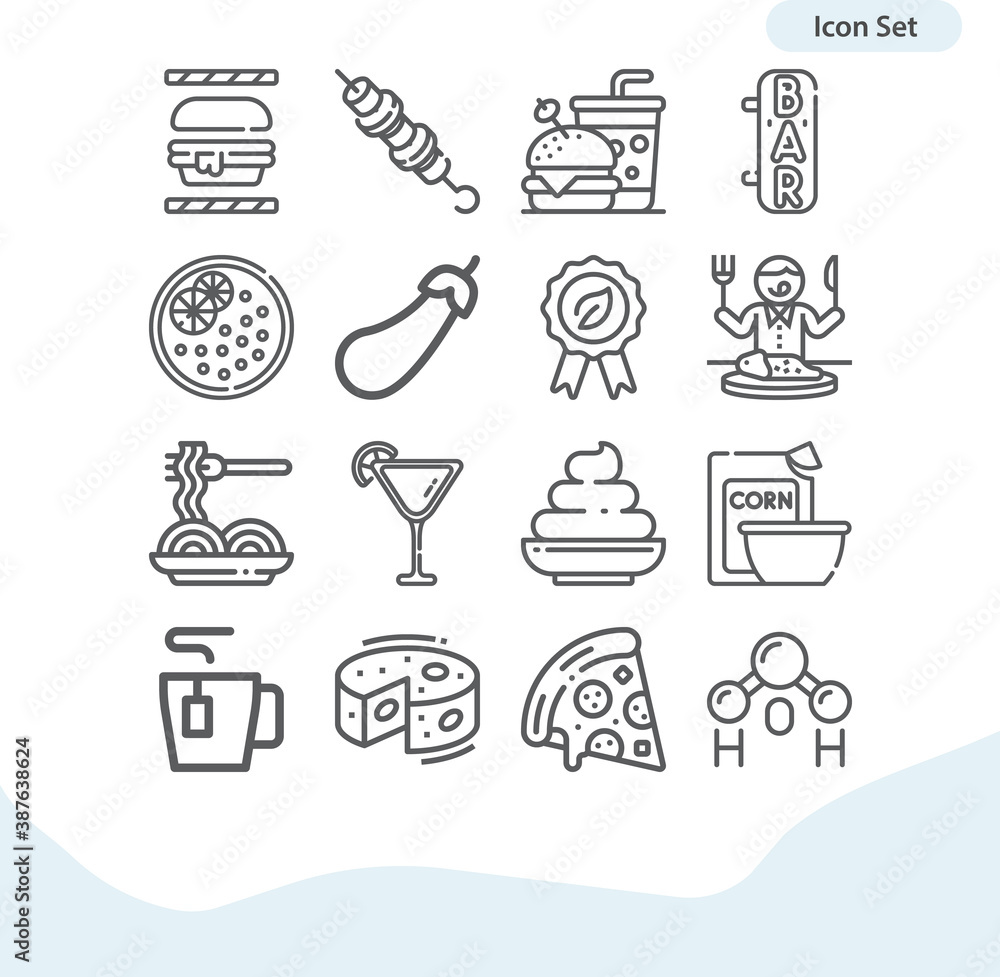Simple set of food and restaurant related lineal icons.