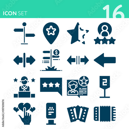 Simple set of 16 icons related to indicating