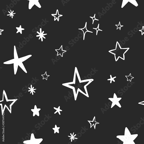 Star doodles seamless pattern. Hand drawn stars. Vector collection.