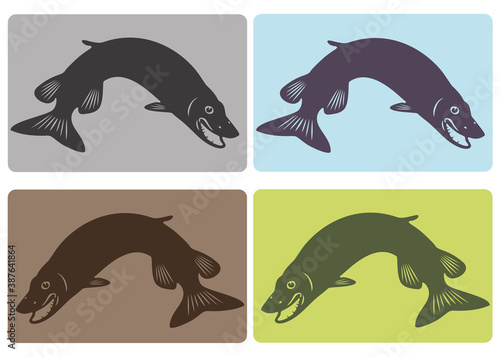 Jumping pike logo. Vector image.