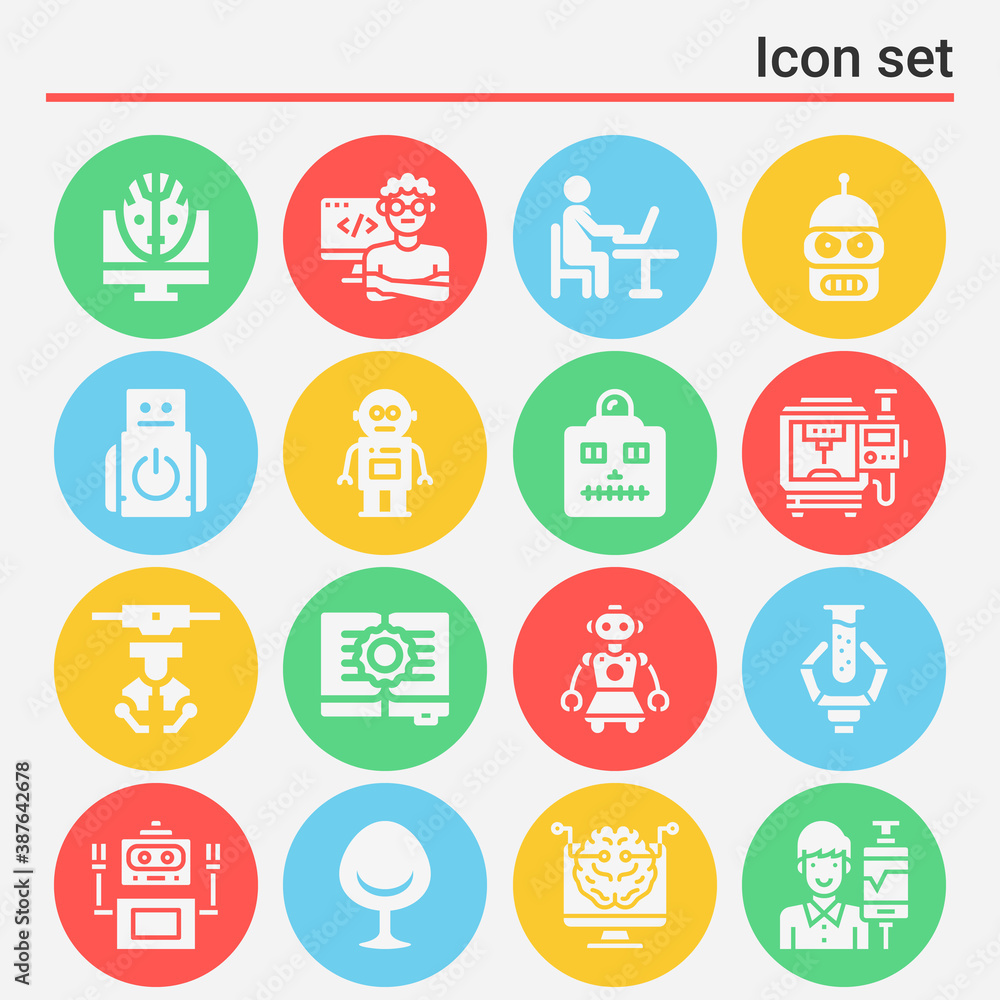16 pack of programmed  filled web icons set