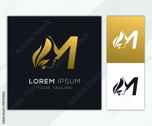 Letter M with luxury natural feminine beauty logo template