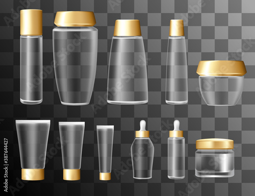 Set vector blank templates of empty and clean transparent plastic containers realistic vector illustration