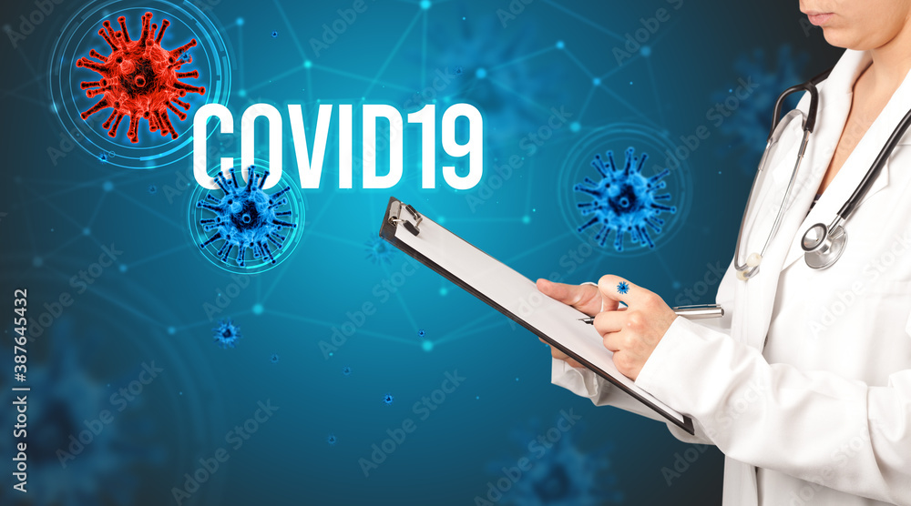 doctor prescribes a prescription with COVID19 inscription, pandemic concept doctor prescribes a prescription with COVID19 inscription, pandemic concept