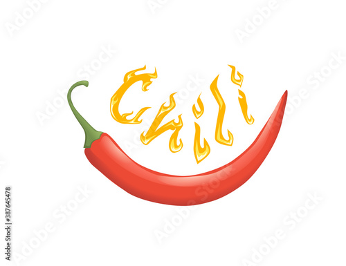 Burning hot red chili pepper with chili fire label flat vector illustration of hot vegetables spicy food ingredient