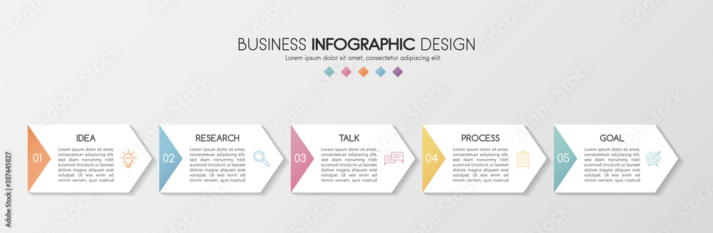 Colourful infographic template with 5 steps. Vector