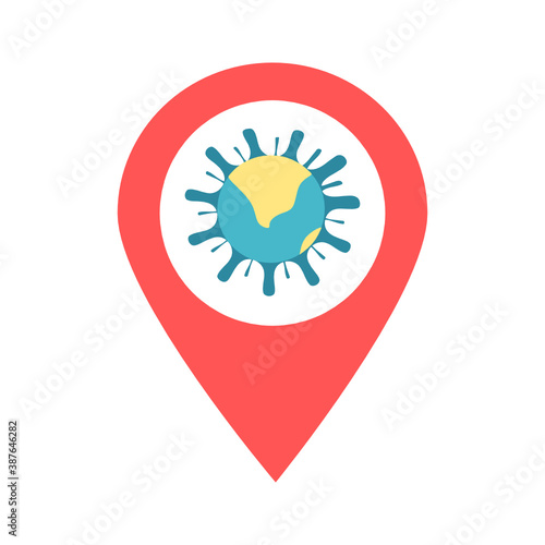 Coronavirus location map pin pointer icon. Element of map point for mobile concept and web apps. Icon for website design and app development. Premium corona virus location in the world icon sign.