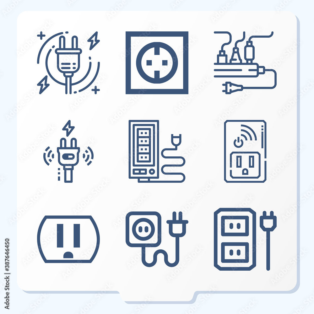 Simple set of 9 icons related to wall socket Simple set of 9 icons related to wall socket