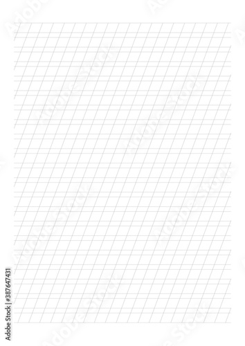 Handwriting Paper - A4 sheet, Blank horizontal lines with rare diagonal guide lines, cursive practice paper for elementary school vector template