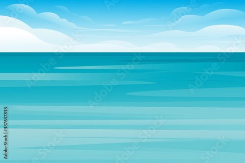 Blue sea or ocean landscape summer day with cloud flat vector illustration